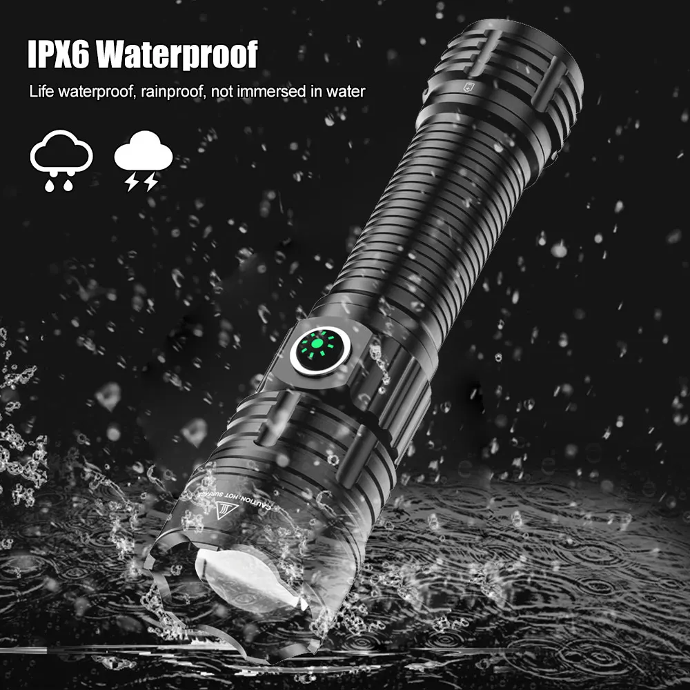 LED Tactical Hunting Flashlight White Zoomable Flashlight 2000LM Long-Range Laser Hiking Torch TYPE-C Rechargeable Remote Switch