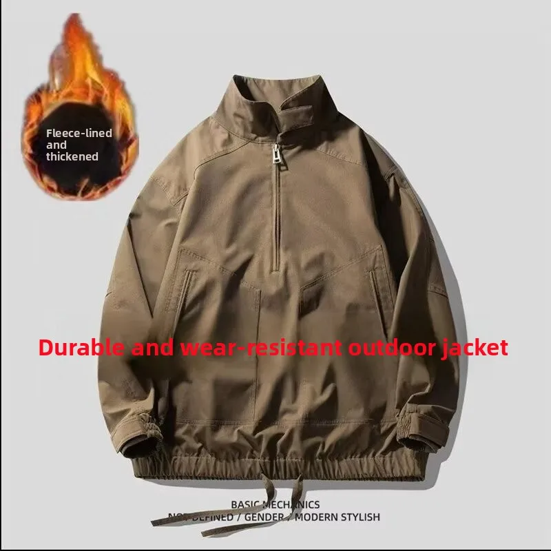 

Мужская повседневная куртка-жакет на молнии в стиле ретро, американский фасон, с подкладкой, коричневая, из чистого хлопка, для весны и осени, рабочая одежда