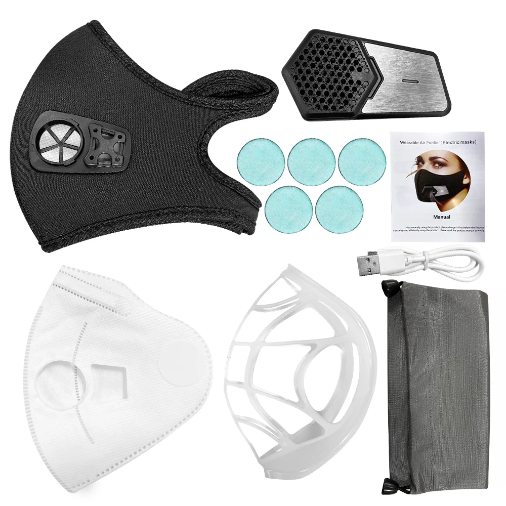Rechargeab Power Fresh Air Kn95 Face Mask with Fan,Wearable Mini Air Purifier Mask,Replaceable Filter Respirator,For Dust Work