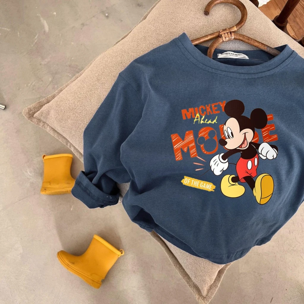 6 ألوان طفل تيز الكرتون ميكي ماوس كم طويل تيز البلوز متنوعة يطبع الألوان الاطفال عادية تي شيرت للبنين بنات