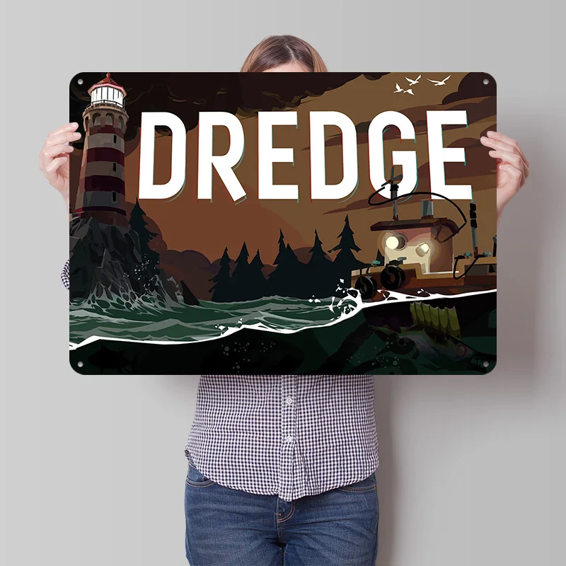 Dredge Game Title Art Personalized 3D Textured Metal Poster Wall Art Vintage Tin Signs for Modern Home Decoration Room Wand Deko