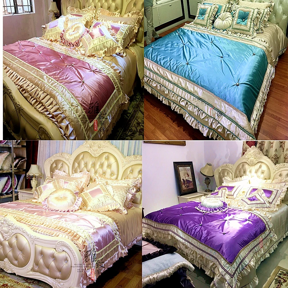 Luxurious Bedroom Bedding Kit European Classical Royal Duvet Cover Bed Skirt Pillow Case Bed Ten-Piece Suit Wedding Bed Decor