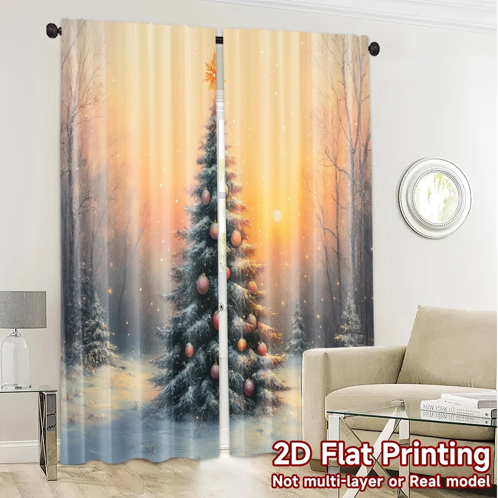2 قطعة ، ستائر شجرة عيد الميلاد ثلج شتاء غروب الشمس (2) ستارة شعبية شعبية متعددة الاستخدامات ستائر بوليستر هدايا مثالية لـ #4