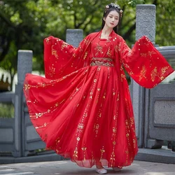 Chinese Hanfu Dress Women Traditional Vintage Hanfu Halloween Cosplay Costume Dance Dress Hanfu Gradient Red white 4pcs Sets