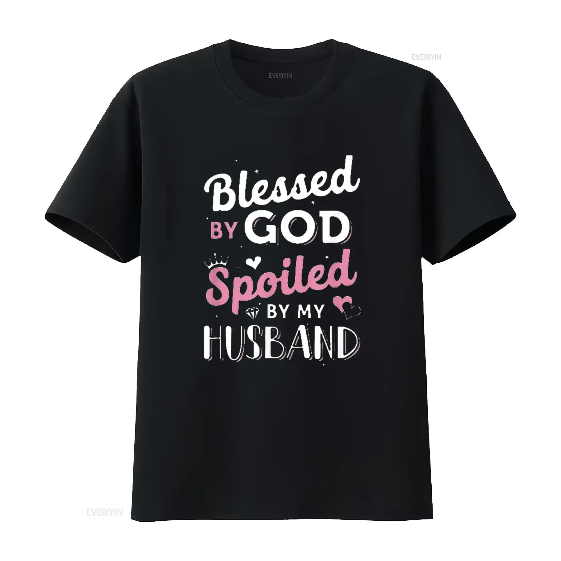 Blessed By God Spoiled My Husband And W Cute Trendy  T Shirt for Women Prints Included vintage Washed Breathable Casual