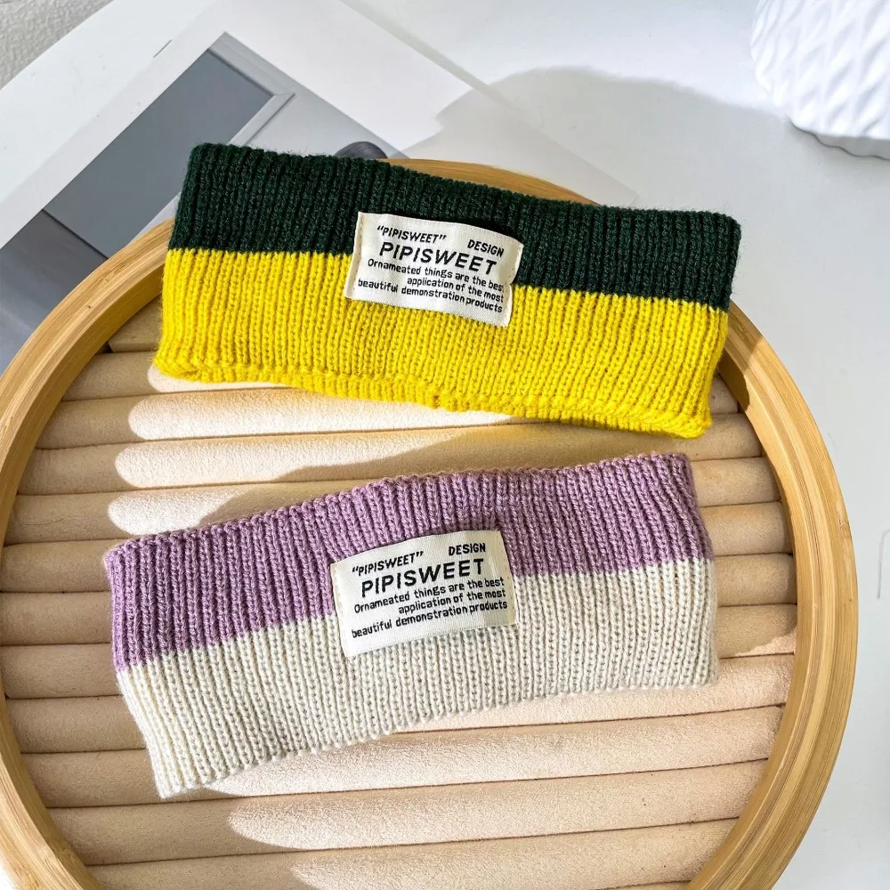 

Simple Stretchy Knitted Headband Woolen Yarn Wide Workout Headband Soft Letter Contrast Color Headwrap Hair Styling Accessory