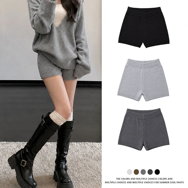 Autumn Winter Knitted Shorts Women 2026 New Fashion Elastic Slim Fit Bottoming Boots Short Pants Streetwear Bodycon Hot Shorts