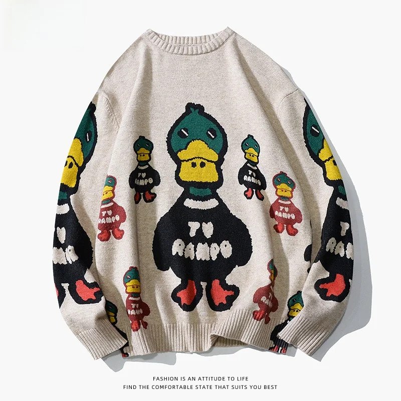 

Модный вязаный свитер 2025: Зимняя новинка с мультяшным принтом, базовый слой, парная верхняя одежда, стильный трикотаж, повседневный стиль