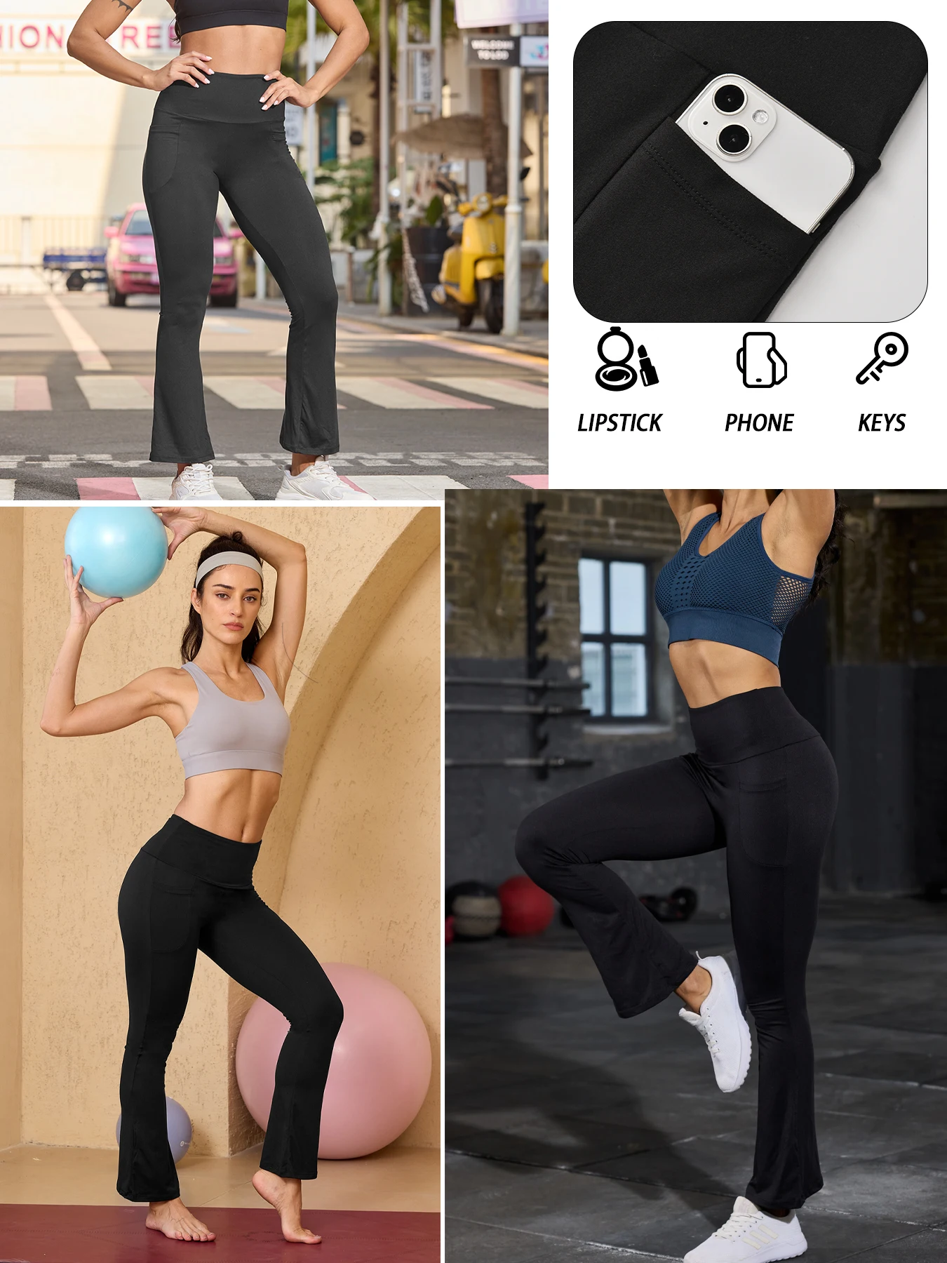 بنطال نسائي واسع عالي الخصر مع جيوب - تصميم فائق النعومة للتحكم في البطن لملابس اليوغا والتمارين الرياضية غير الرسمية #3