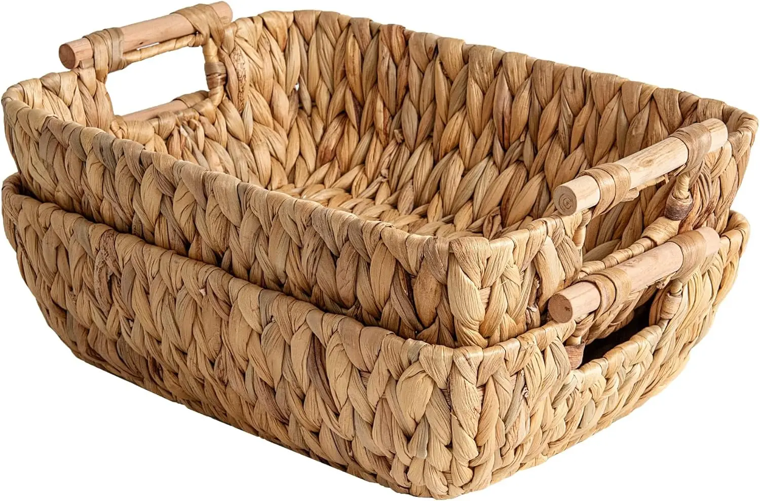 

StorageWorks-Hand-Woven Large Storage Baskets with Wooden Handles, Water Hyacinth Wicker Baskets for Organizing, 2 Pack