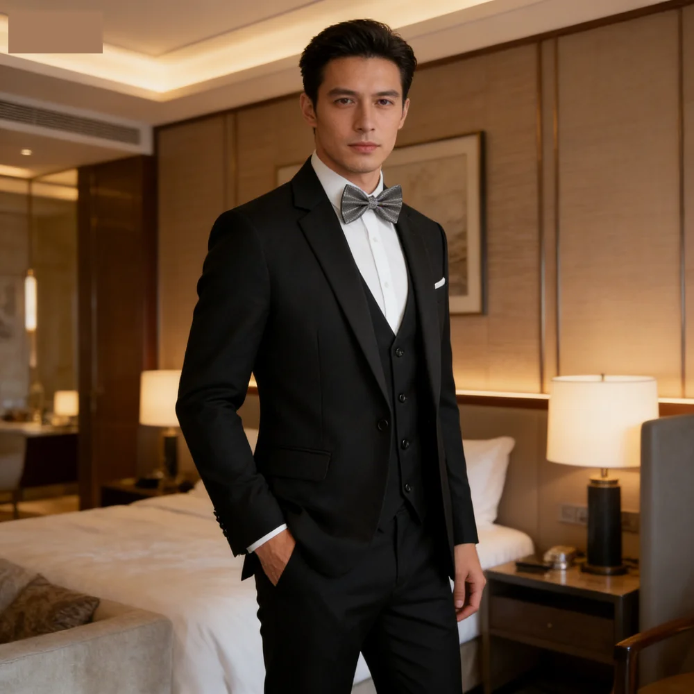 

Мужской элегантный однотонный костюм-тройка (пиджак, жилет, брюки) в английском стиле для повседневной носки, выступлений, свадеб и мероприятий