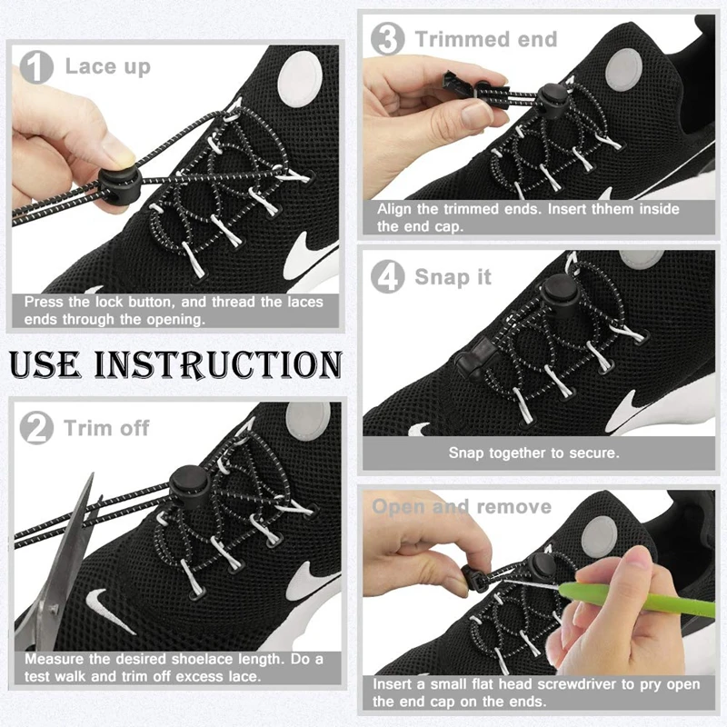 Elastic No Tie Shoelaces Stretching Lock Shoe Laces for Sneakers Quick Rubber Shoelace Round Shoestrings One Size Fits All Laces