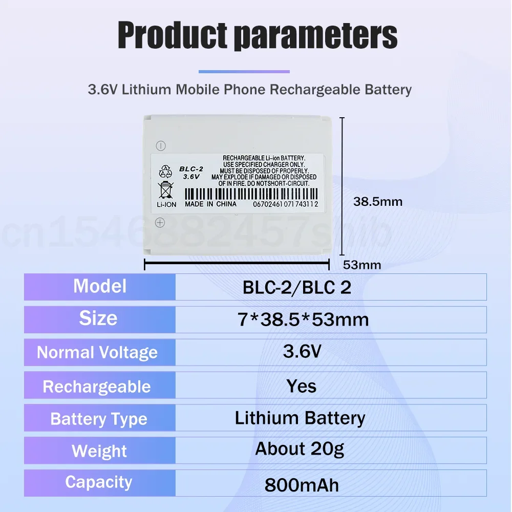 노키아 3310 교체용 휴대폰 배터리, 800mAh, BLC-2 BLC 2, 3330, 3410, 3510, 3510i, 3315, 3350, 3589, 6650, 6800, 6810 5510, 1 개