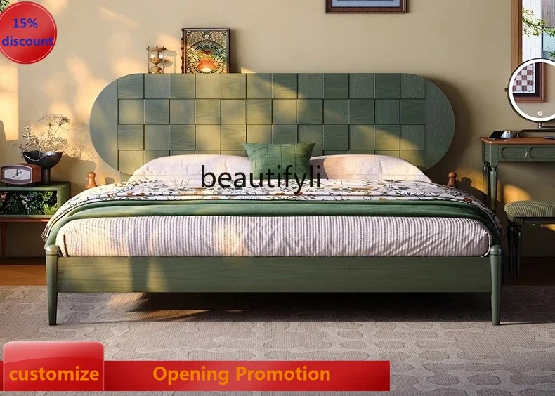 

ss8350 Full solid wood bed French medieval, large bed small apartment master bedroom simple medieval ash wood