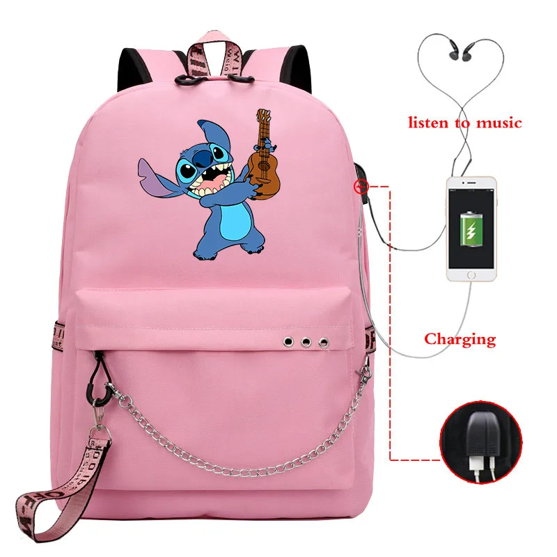 Disney Stitch Bag Zipper USB Charging Mochila Capacity Backpack Women Kpop School Bags for Teenage Girls Students