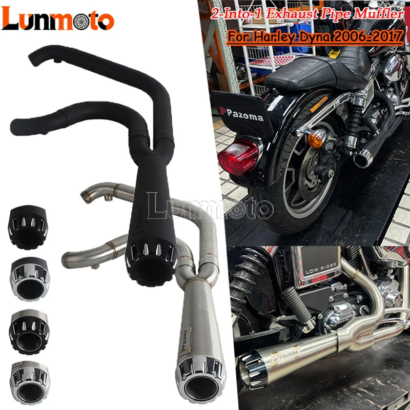 304 Steel Big Bore 2-into-1 Exhaust Muffler High Horsepower  For Harley Dyna Fat Bob Low Rider Street Bob Super Glide 2006-2017
