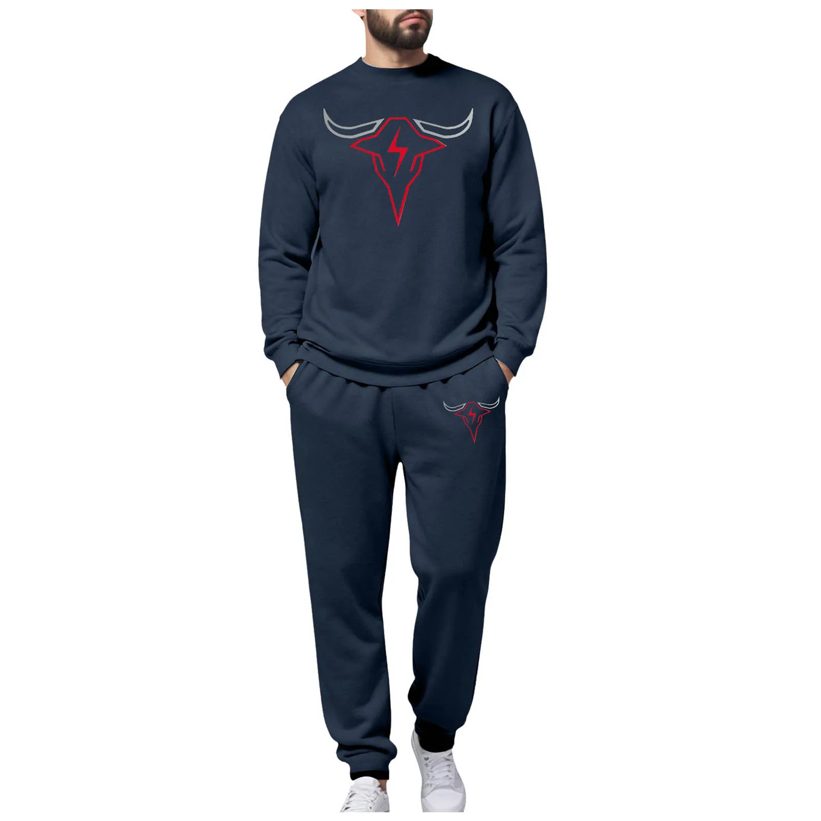 6 أزرار الدعاوى للرجال الرجال الجولة الرقبة البلوز و الكفة Sweatpants دعوى هندسية القرن الرجعية طباعة ضوء بذلة رياضية الرجال #4