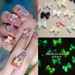 50Pcs 3D Luminous Bowknot Nail Charms Kawaii Pink White Nail Art Decorations Jelly Ribbon Bows Crystal DIY Manicure Accessories