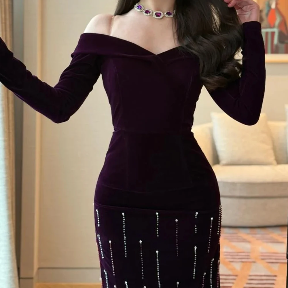 

Велюровые вечерние платья по индивидуальному заказу, роскошное вечернее платье фиолетового цвета с бисером для особых случаев, милые современные длинные платья 2025