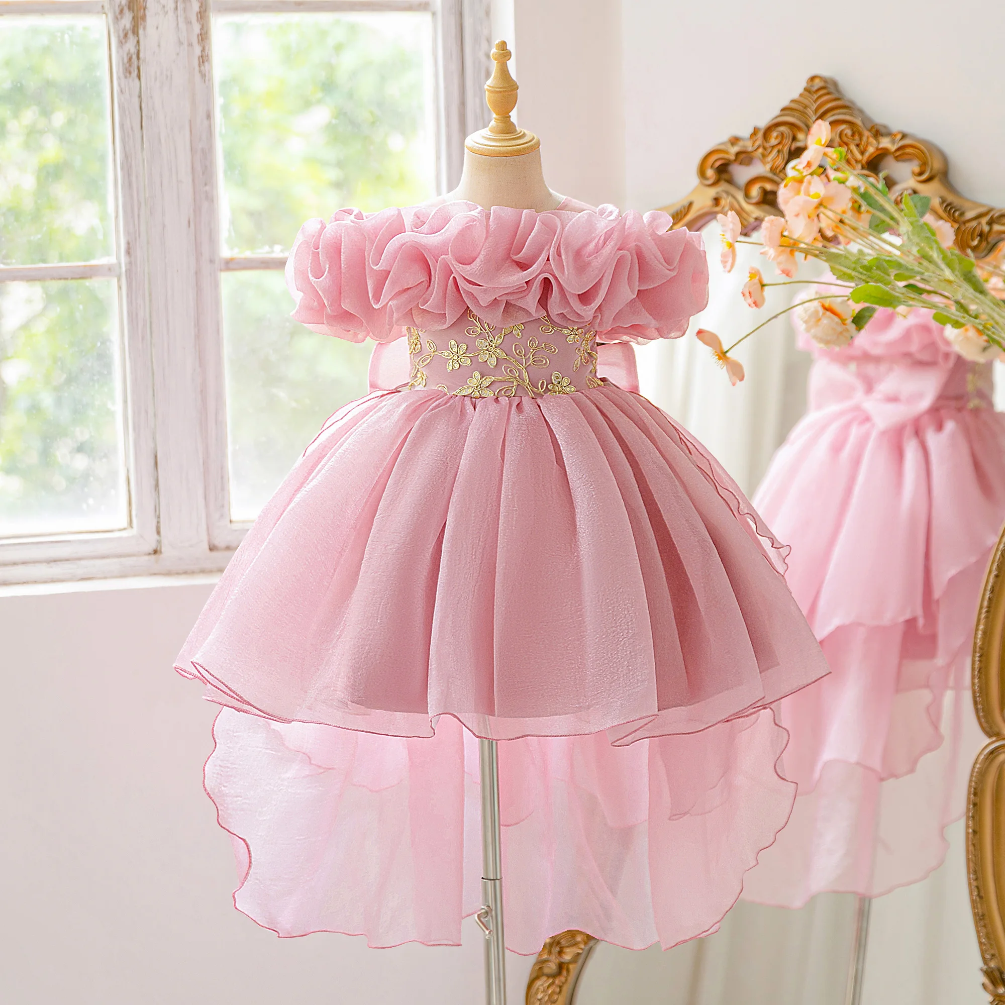 Modisches Blumen-Partykleid für Mädchen, Elegantes Tüll-Geburtstagskleid, Hochzeits-Prinzessinnenkleid, Ballkleid, Mädchen-Gala-Schleifenkleid, Brautjungfern-Abendkostüm