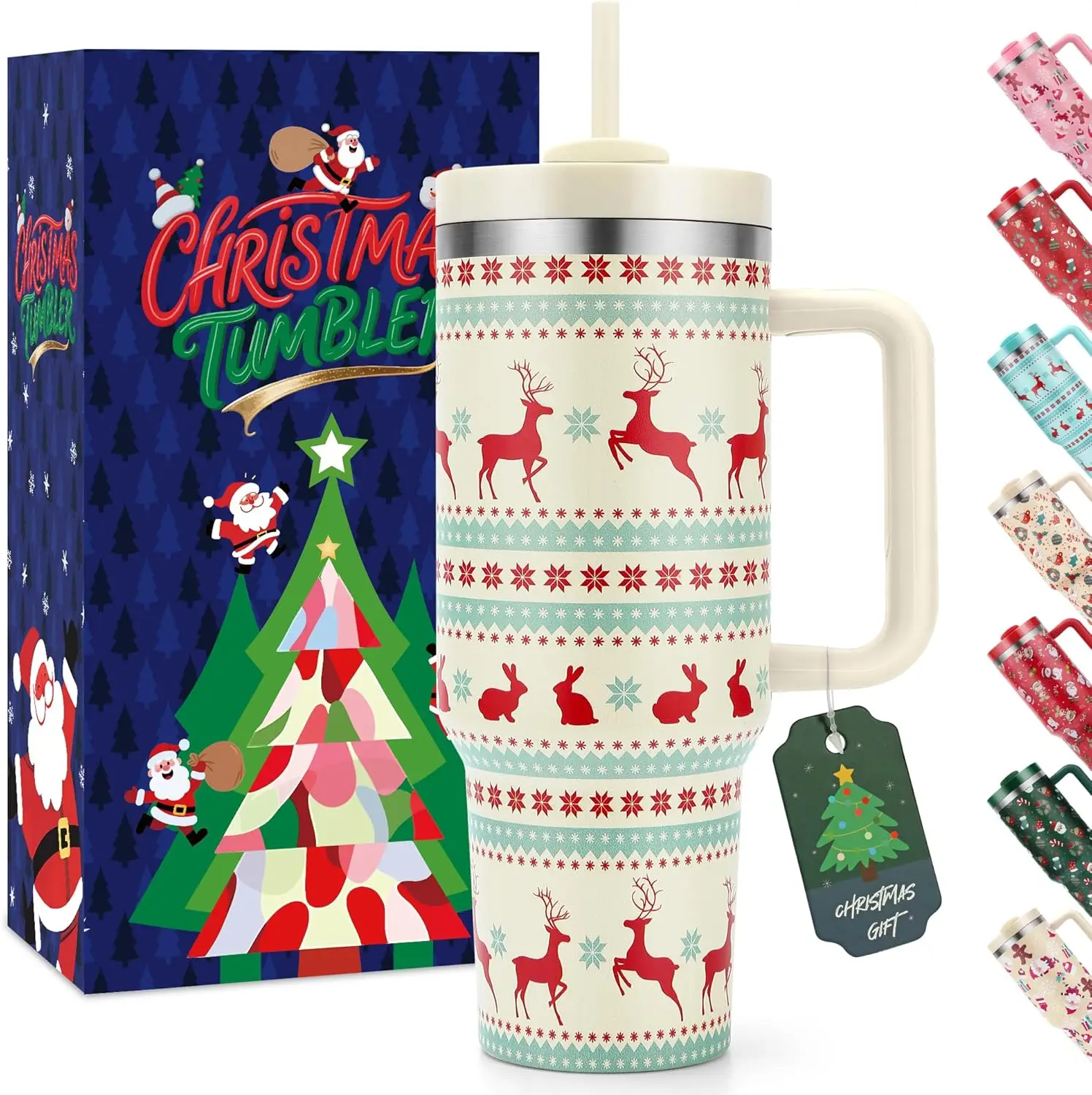 

Christmas Gifts for Women Men Kids, 40 oz Christmas Tumbler with Handle and Straw Lid, Triple Wall Stainless Steel Insu