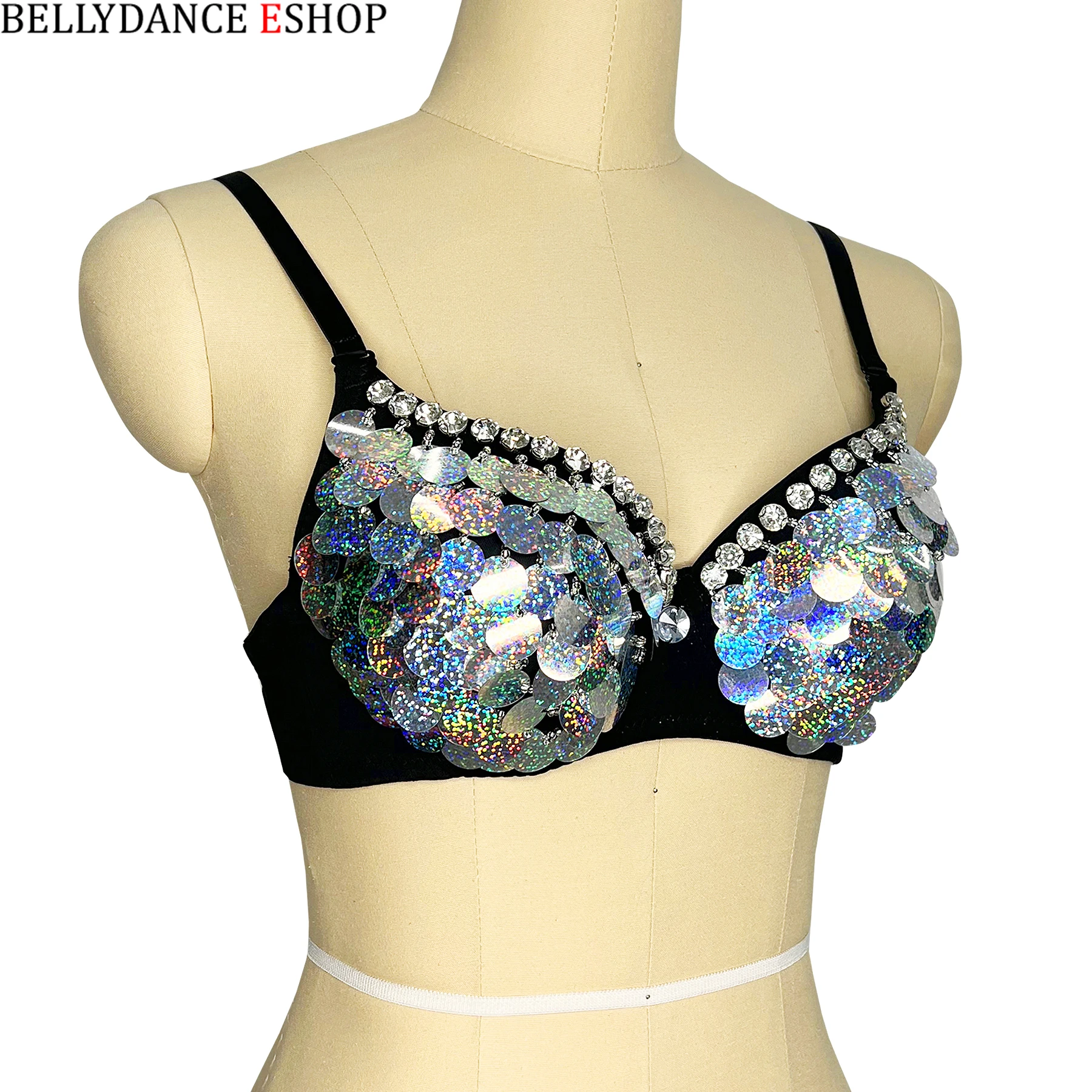 New Party Rave Bra Shiny Sequined Bras Sexy Women\'s Belly Dance Costume Push Up Bra Top BRA Outfit Nightclub Party Dancer Wear