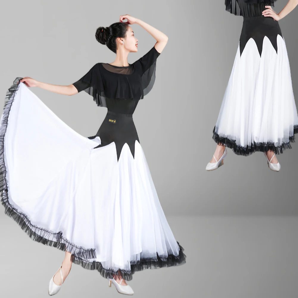 Waltz Skirt Red New Competition Large Skirt Purple Mesh Practice Black Flamenco Midi Skirt Royal Blue Dancing Long Dress