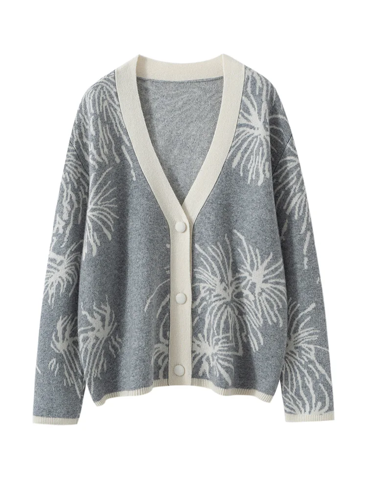 

Новинка 2025 года, шикарная женская одежда, осенне-зимний повседневный свободный романтический дизайн, кардиган, толстый, мягкий, теплый, вязаный свитер из 100% кашемира