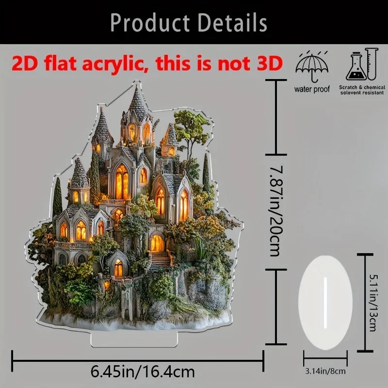 Castle 2D Acrylic Tabletop Ornament Indoor Outdoor Courtyard Balcony Decor Seasonal Holiday Ornamentation Christmas New Year