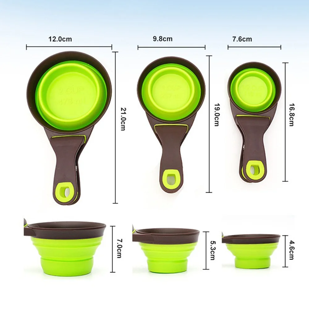 Portable Foldable Silicone Pet Food Scoop Measuring Cup With Bag Clip Sealer 3 Sizes Dog Cat Kibble Spoon Travel Pet Feeder Bowl view 2