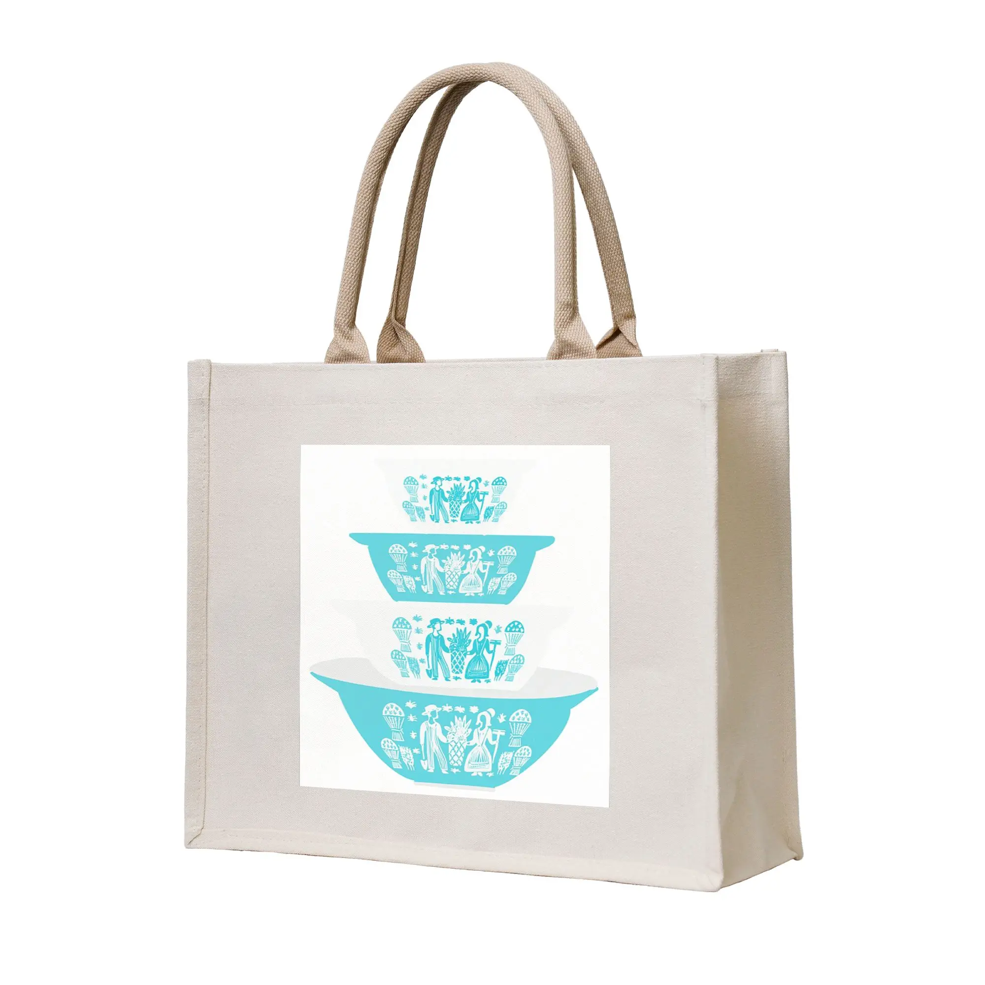 

Винтажная сумка-тоут из холщовой ткани Pyrex с принтом Butterprint, бирюзовая, складная, для женщин, на плечо, сумка-шоппер