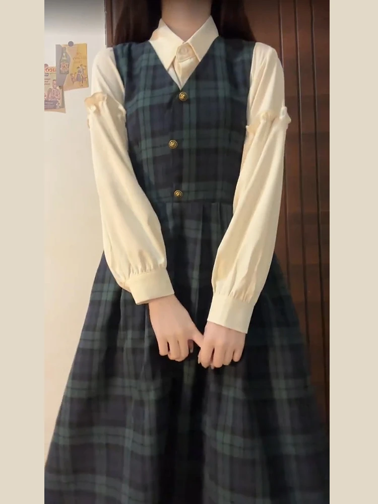 Dulce estilo japonés College Wind Blouse Dr Mujer Otoño Invierno Nuevo Conjunto de tamaño pequeño combinado Moda Cintura a...
