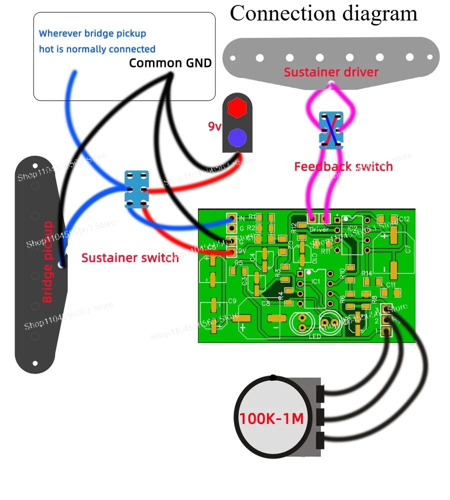 

DIY гитара модифицированная электрогитара бесконечная печатная плата задержки плата драйвера модуль бесконечной задержки Sustainer