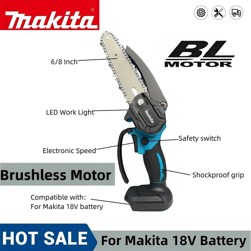 Makita  Electric Chain  Saw With Battery Woodworking Pruning One-handed Garden Tool Rechargeable Small Wood Spliting Chainsaw