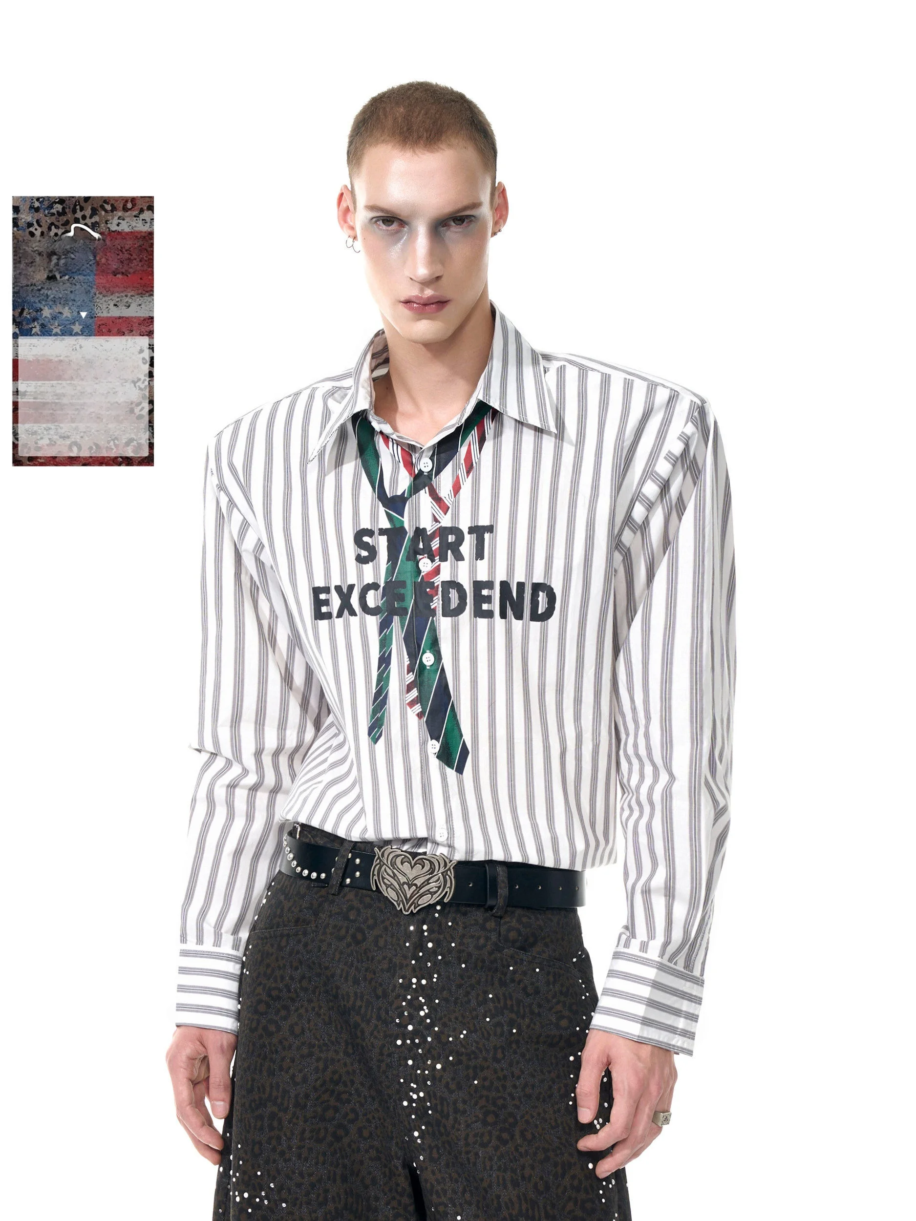 

Loose Shoulder Men's Long Sleeve Striped Pattern Printed Shirt Casual Style Cotton Fabric Boys' Loose Fit Shoulder Pad Shirt