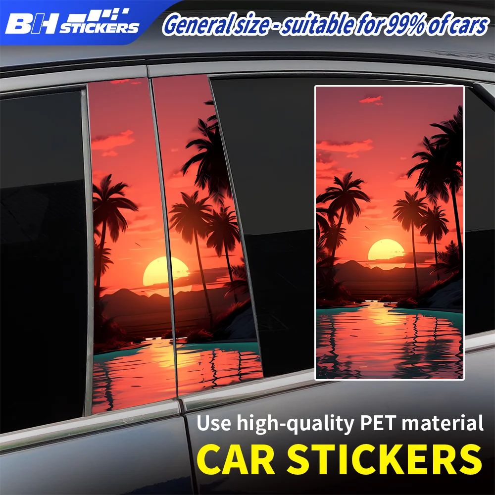 

Summer Beach Coconut Tree Car Decals B Pillar Stickers Waterproof Vinyl Auto Body Decoration Vacation Style Vehicle Wrap 2PCS