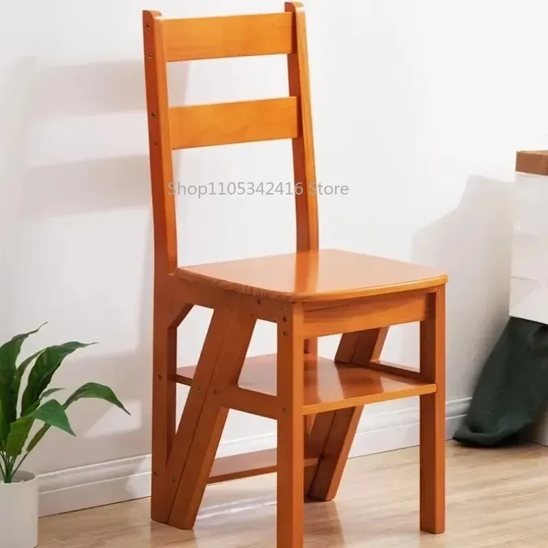 Premium Solid Wood 4-Step Folding Stool, Thicken Portable Multifunctional Step Ladder for Household Indoor Safety Access Use