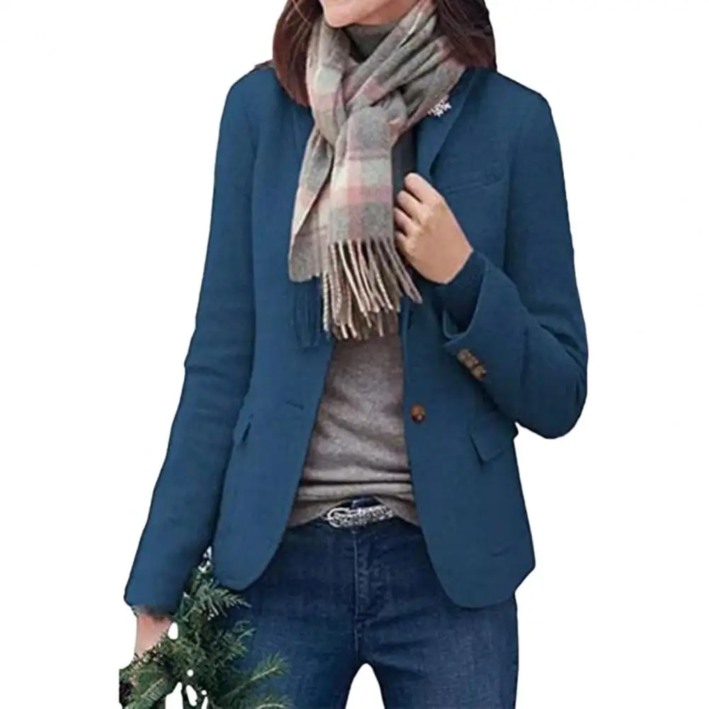 Chaqueta de invierno de Color liso para mujer, abrigo con solapa, ajustado, grueso, de manga larga, estilo Formal de negocios para viajar con bolsillos