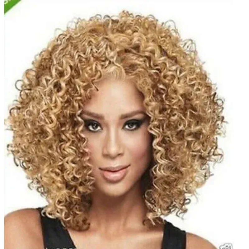 Peruca Cosplay Curly Curly para Mulheres, Loira, Mix, Completo, Resistente ao Calor, Novo