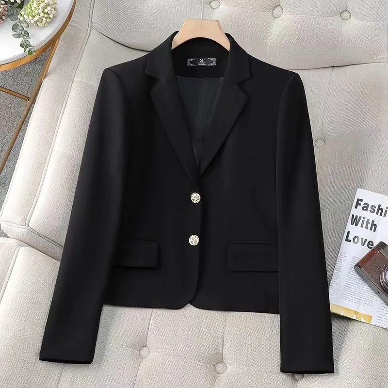 Lucyever-Blazer feminino de botão para cima, jaqueta de escritório, moda coreana, alta qualidade, preto, novo, outono, 2022