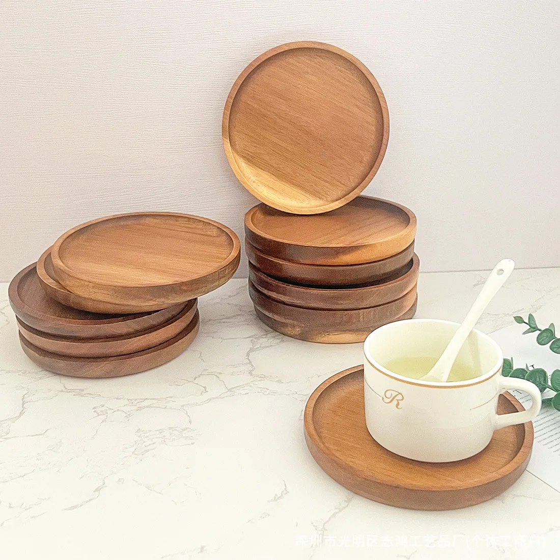 

Acacia wood coaster Bowl mat Tea set coffee cup table top insulation mat Round solid wood non-slip wooden coaster