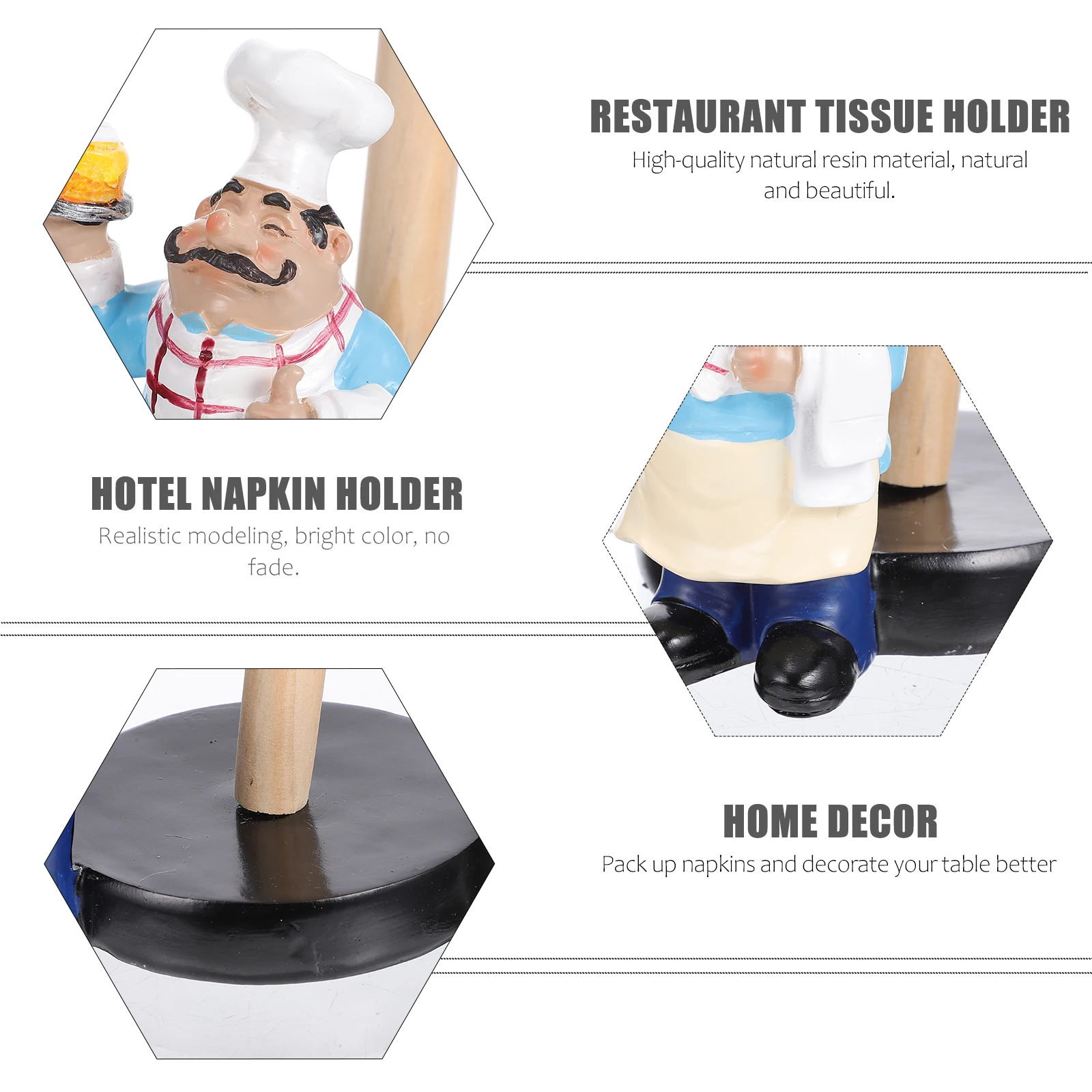 

Chef Shaped Paper Towel Holder Decorative Napkin Organizer for Kitchen Dining Table Resin Art Ornament Indoor Outdoor Use Party