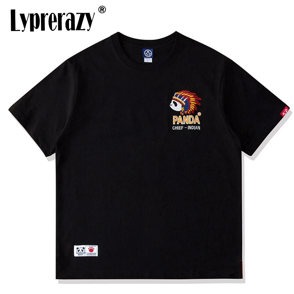 

Мужская летняя хлопковая футболка Lyprerazy Indian Panda Chief Embroidery Streetwear с коротким рукавом