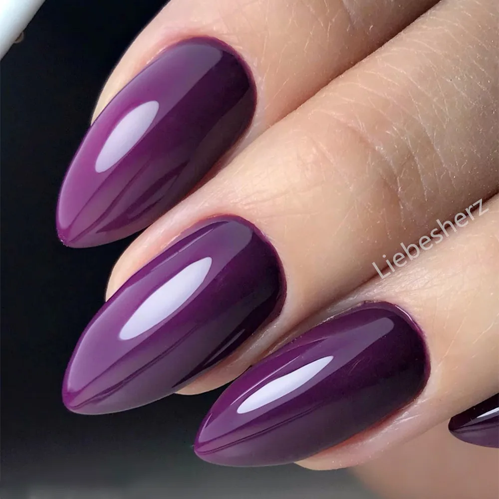 Purple Press On Fake Nails For Gluing Short Stiletto Fake Nail DIY Artificial Women Finger Tip Manicure Tool