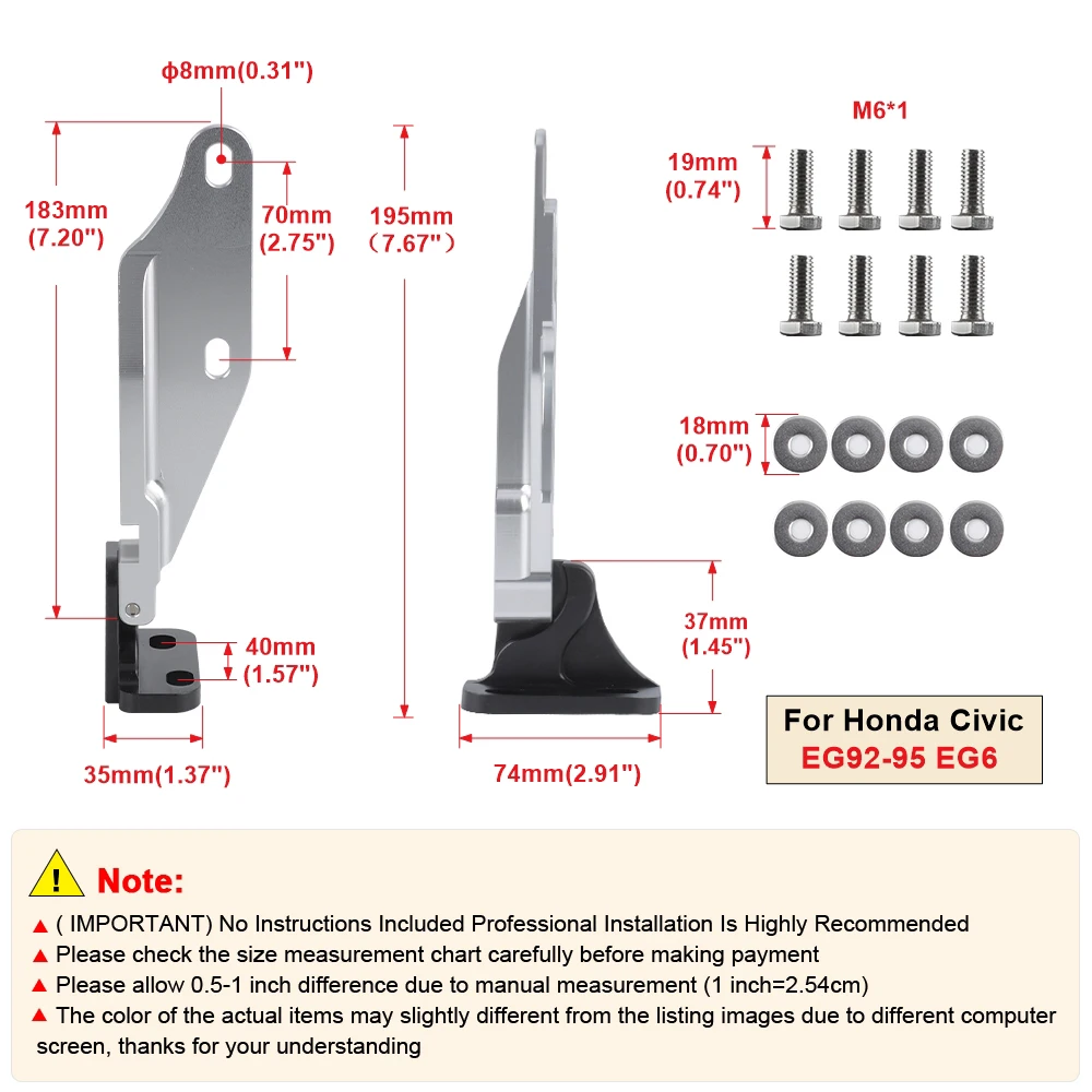 For Honda Civic EG 1992 1993 1994 1995 EG6 Aluminum Quick Release Hood Hinge Release Latch Billet Car Accessories