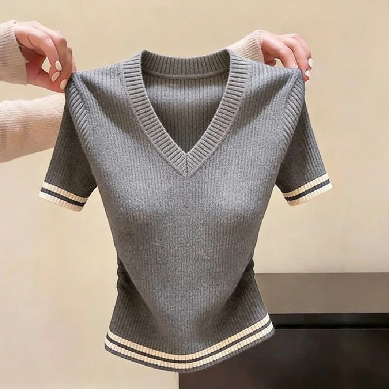 Dalong High-End Unique Summer Sweater No Pilling South Oil 2026 Women's Fashionable Inner Wear V-Neck Regular Length Knitted Top