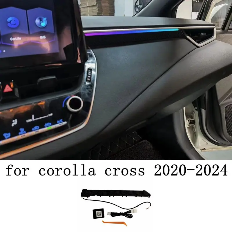 

Для Toyota Corolla cross 2020-2024 декоративная окружающая лампа светодиодная автомобильная атмосферная лампа с подсветкой полоса 64 цвета кнопка управления