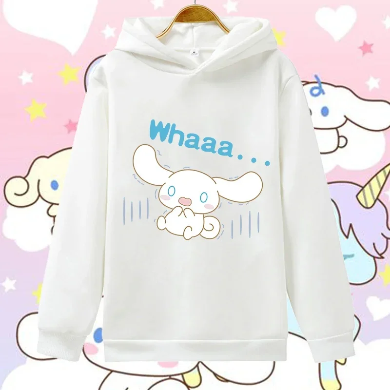 Sanrio Cinnamon Solid Plush Hoodies Cute Print Hooded Sweatshirts Kawaii Long Sleeve Cartoon Hoodie For Women