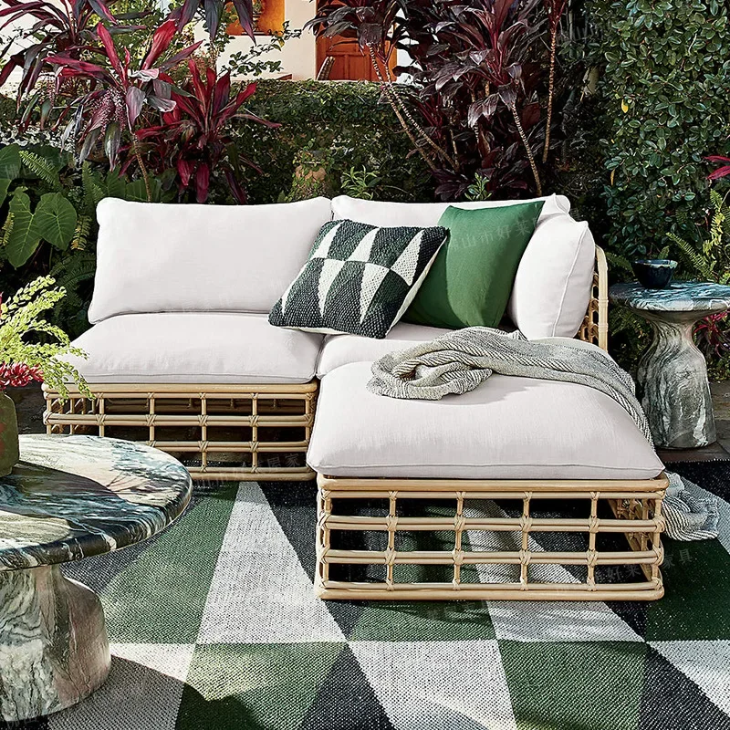 Silent Wind Rattan Sofa Chair Single Double Outdoor Patio Balcony Furniture Woven Simple Sofa Chair