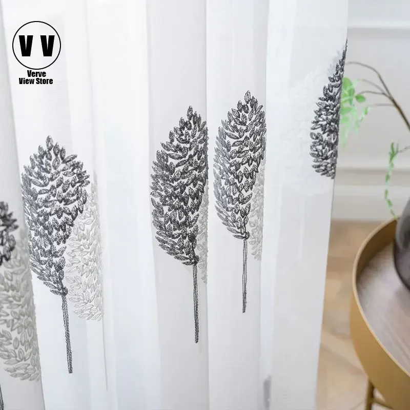 

Tulle Window Curtain for Living Room Bedroom Sheer Curtains for Kitchen Modern Embroidered Window Screening Voile Curtains